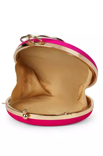 glided gleam magenta, pearl & multi peacock embroidered faux silk clutch