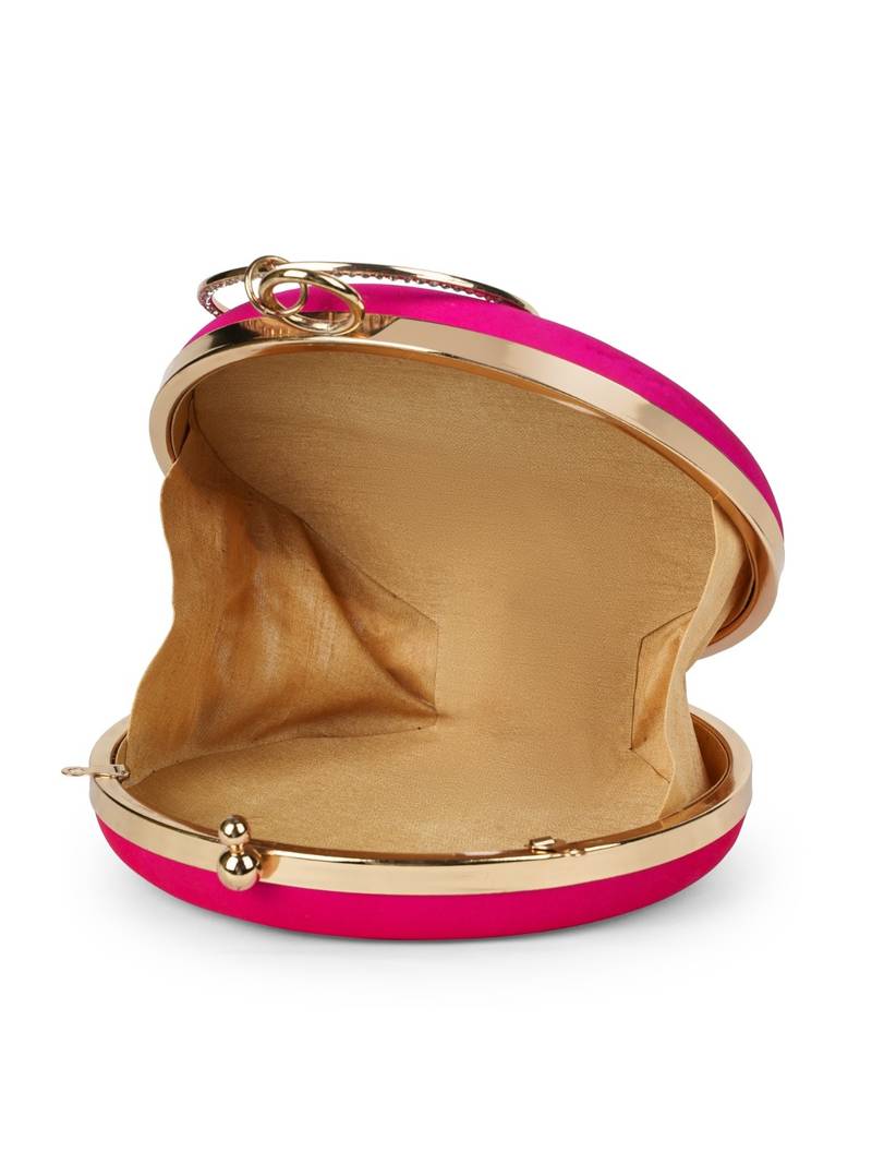 glided gleam magenta, pearl & multi peacock embroidered faux silk clutch