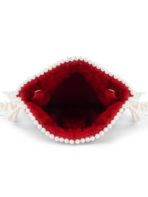 dewdrop fringe deep red & pearl white beaded velvet potli 7