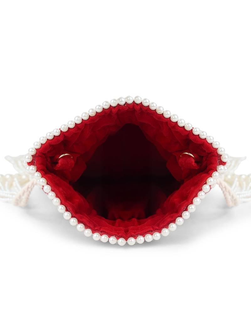 dewdrop fringe deep red & pearl white beaded velvet potli