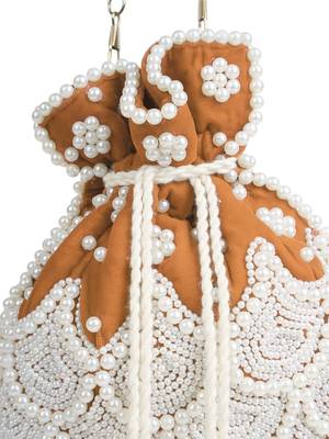 dewdrop fringe burnt orange & pearl white beaded velvet potli 8