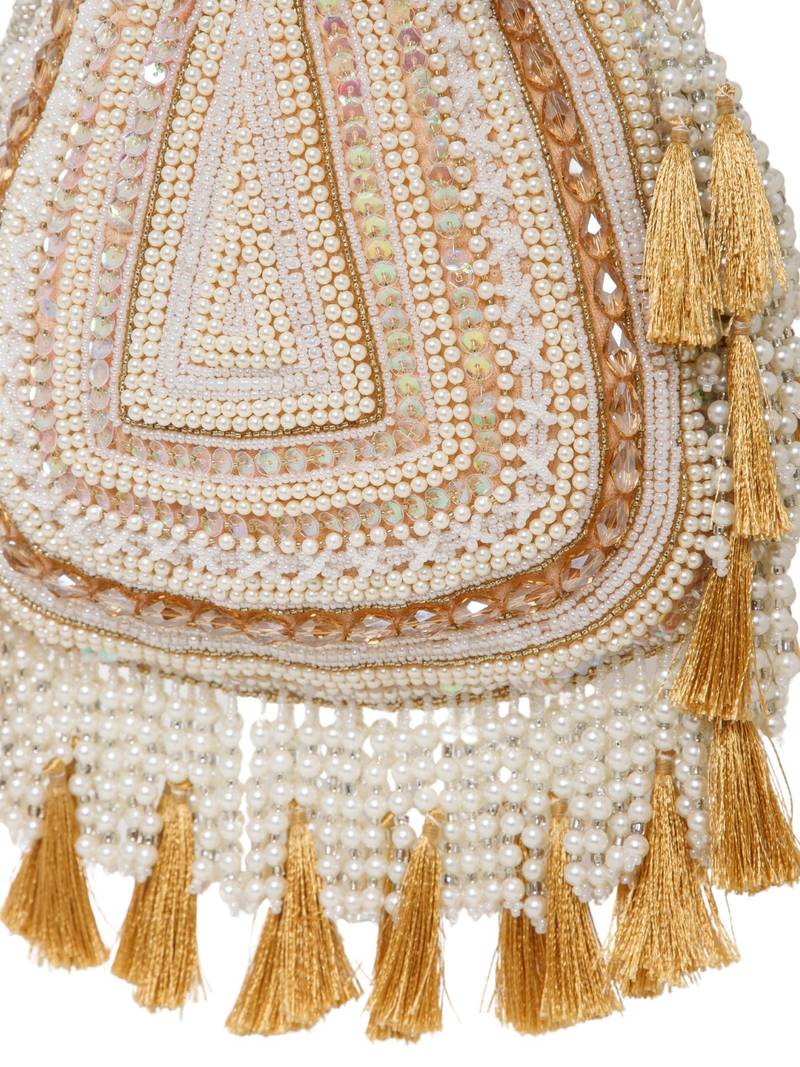 dewdrop fringe champagne gold & ivory embellished velvet potli