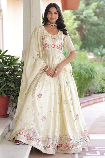 cream sequins embroidered organza festival lehenga set choli with dupatta
