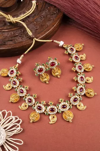 Gold plated multicolor goddess necklace set