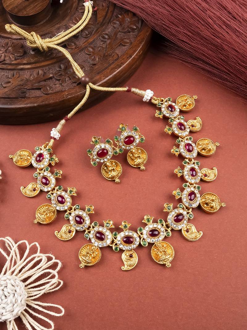 Gold plated multicolor goddess necklace set