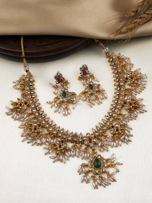 Handcrafted south indian guttapusalu necklace set 1