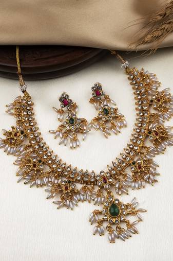 Handcrafted south indian guttapusalu necklace set