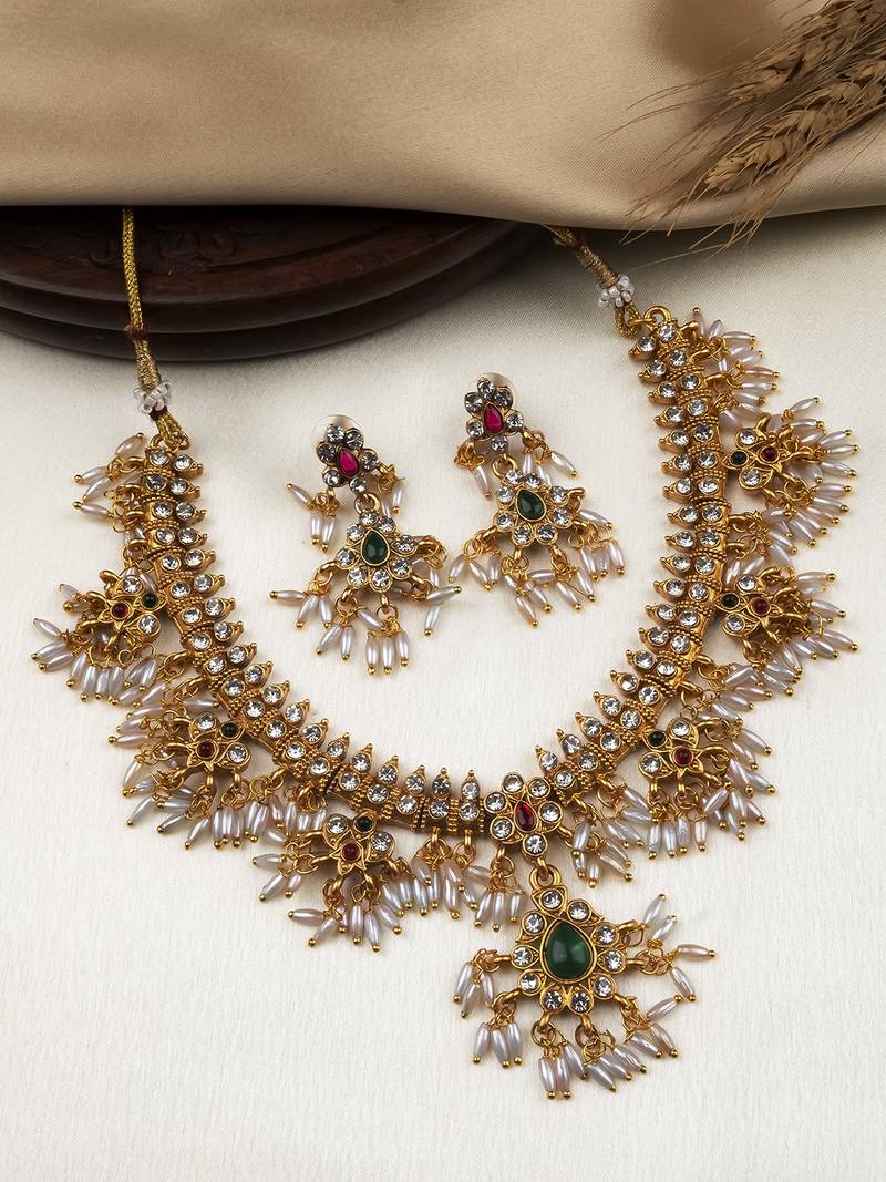 Handcrafted south indian guttapusalu necklace set