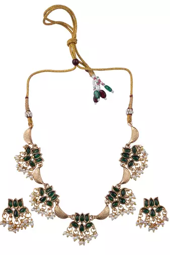 Gold plated green bloom necklace set
