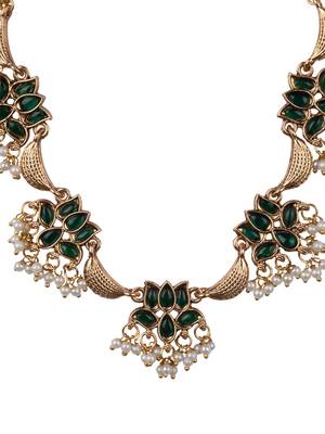 Gold plated green bloom necklace set 3