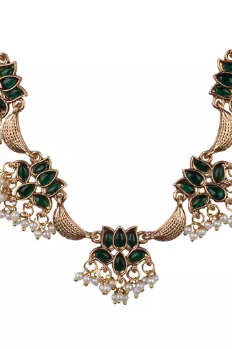 Gold plated green bloom necklace set