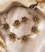 Gold plated green bloom necklace set