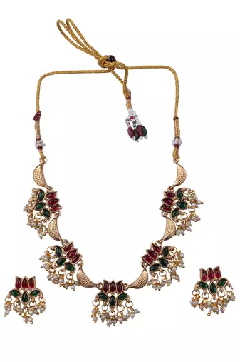 Gold plated green bloom necklace set