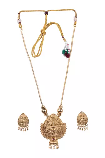   elegant gold plated paan motif pendant & stud earring set