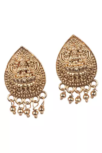   elegant gold plated paan motif pendant & stud earring set