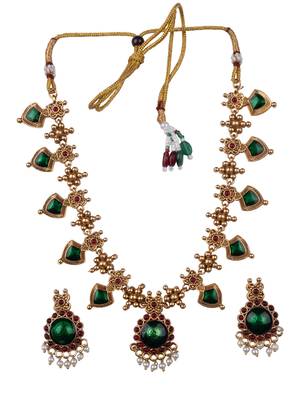  gold plated green floral jewellery set 2