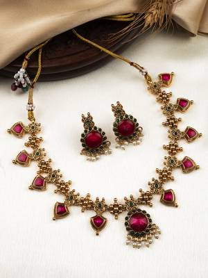   gold plated pink floral jewellery set 1