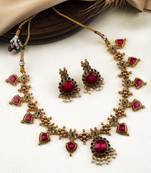  gold plated pink floral jewellery set