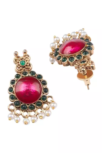   gold plated pink floral jewellery set