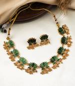 Handpainted green lotus meenakari necklace set 