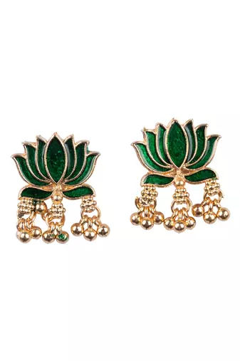 Handpainted green lotus meenakari necklace set  