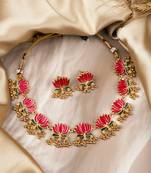 Handpainted multicolor lotus meenakari necklace set 