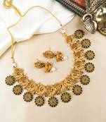  elegant green copper made kempu peacock flower motif necklace set