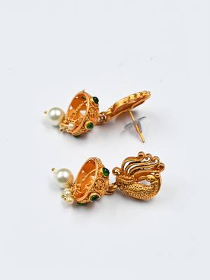   elegant green copper made kempu peacock flower motif necklace set 4