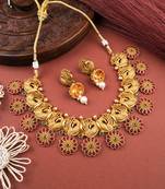  elegant red copper made kempu peacock flower motif necklace set