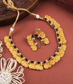 Gold plated blue kemp laxmi coin necklace set