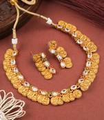 Gold plated white kemp laxmi coin necklace set