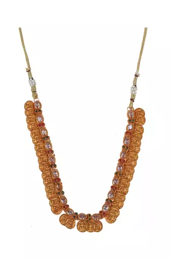 Gold plated white kemp laxmi coin necklace set