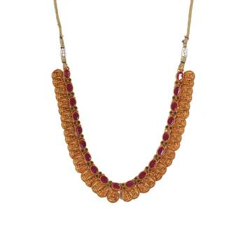 Gold plated red kemp laxmi coin necklace set 3
