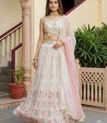 off white digital printed georgette festive lehenga set choli with dupatta