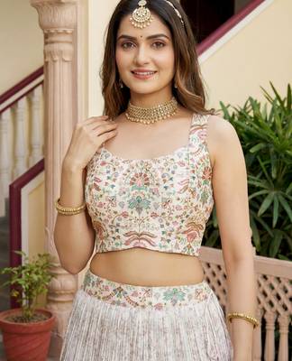 off white digital printed georgette festive lehenga set choli with dupatta 3