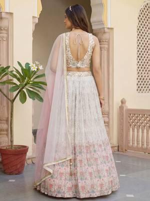 off white digital printed georgette festive lehenga set choli with dupatta 4