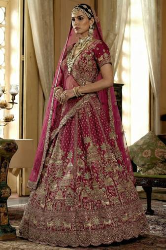 pink embroidered silk bridal lehenga set choli with dupatta with double dupatta