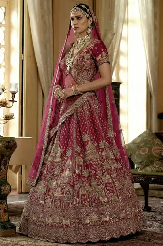 pink embroidered silk bridal lehenga set choli with dupatta with double dupatta