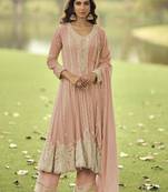 Peach heavy embroidery beads work gerogette anarkali straight pant-Full Stitched free size