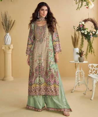 Multi embroidery and hand work only crep straight long kurti sharara-Full Stitched free size 1