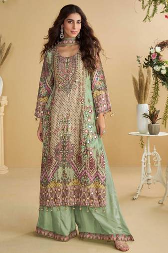 Multi embroidery and hand work only crep straight long kurti sharara-Full Stitched free size
