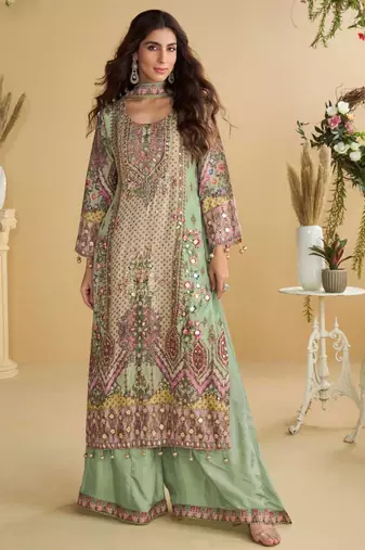 Multi embroidery and hand work only crep straight long kurti sharara-Full Stitched free size