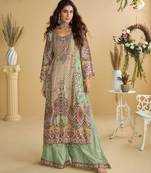 Multi embroidery and hand work only crep straight long kurti sharara-Full Stitched free size