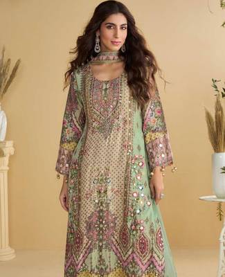 Multi embroidery and hand work only crep straight long kurti sharara-Full Stitched free size 2