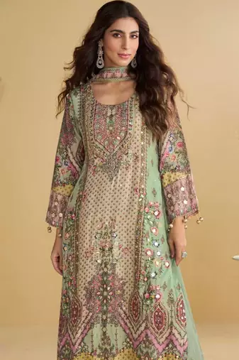 Multi embroidery and hand work only crep straight long kurti sharara-Full Stitched free size