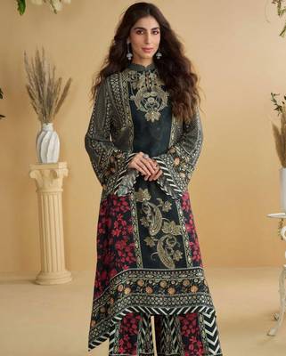 Black and red embroidery and hand work only crep straight long kurti sharara-Full Stitched free size 1
