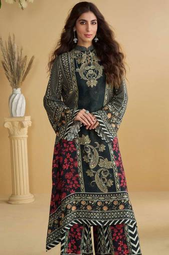 Black and red embroidery and hand work only crep straight long kurti sharara-Full Stitched free size