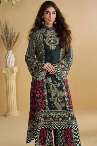 Black and red embroidery and hand work only crep straight long kurti sharara-Full Stitched free size