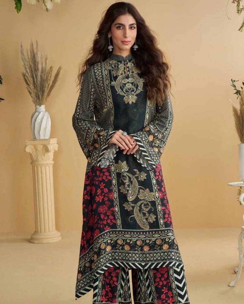 Black and red embroidery and hand work only crep straight long kurti sharara-Full Stitched free size