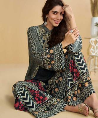 Black and red embroidery and hand work only crep straight long kurti sharara-Full Stitched free size 2